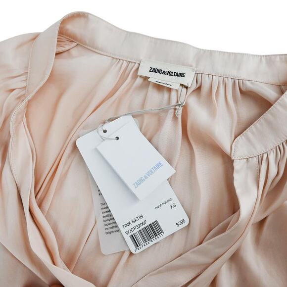 ZADIG & VOLTAIRE Light Rose Satin Blouse Pink Size XS Long Sleeve V Neck - Picture 3 of 3